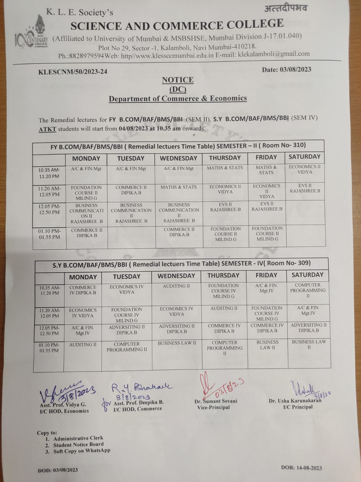 Remedial Lectures Schedule 02