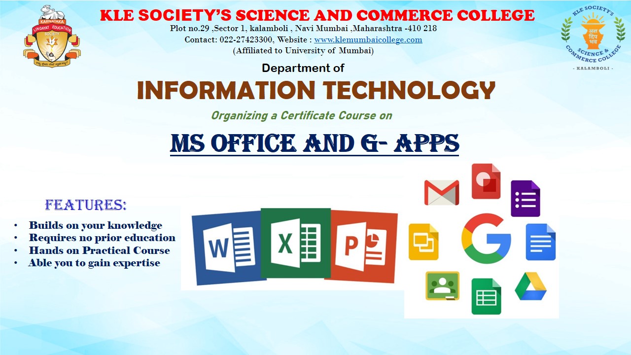 Certificate Course on MS Office and G Apps
