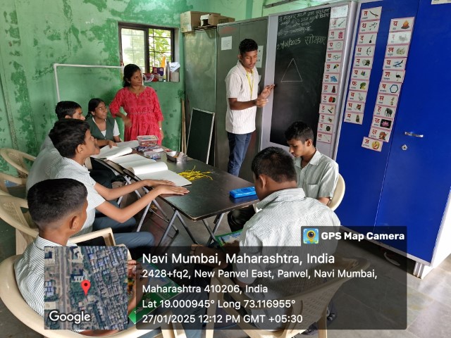 Student teaching shapes to Special Children at Dr. NM Jadhav Foundation New Panvel on 27 January 2025