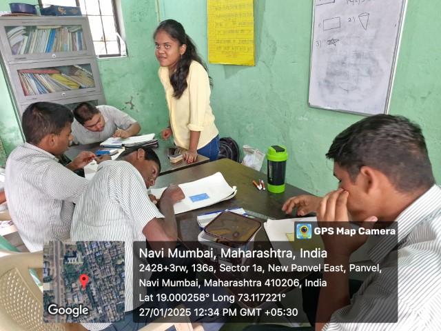 Students teaching coloring to special children at Dr. NM Jadhav Foundation New Panvel on 27 January 2025