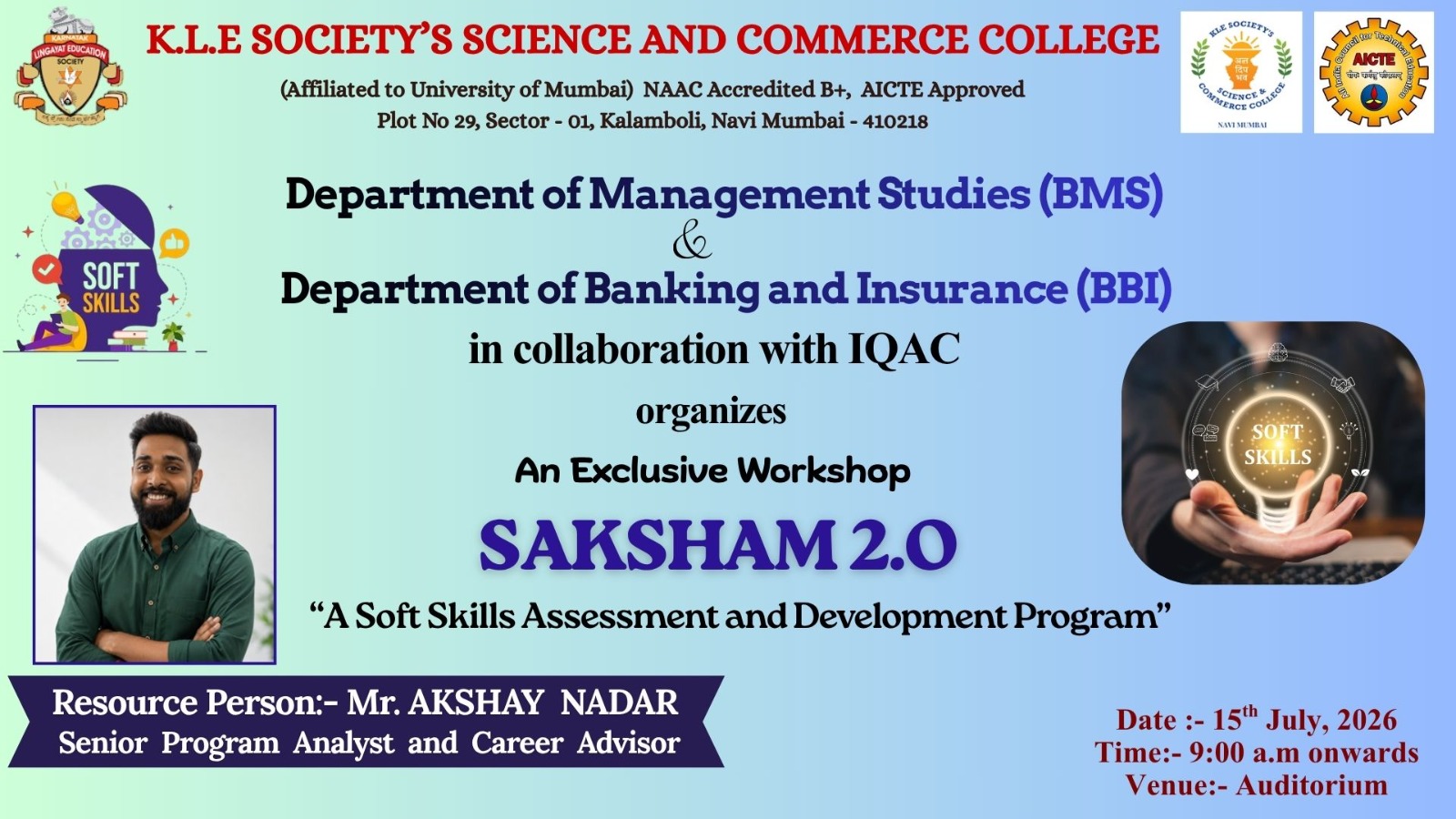 Exclusive Workshop Saksham 2.0 A Soft Skills Assessment Development Program organized by the Department of Management Studies 15072026 01