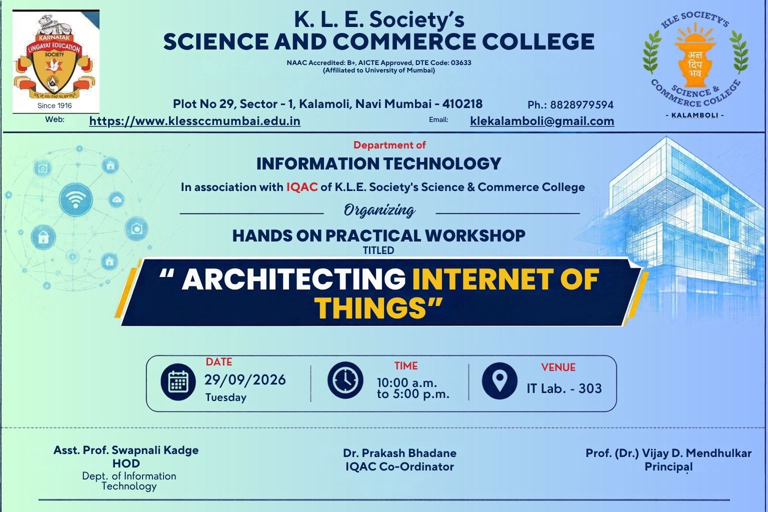 Workshop on Internet of Things on 29th September 2026 by IT Department 03